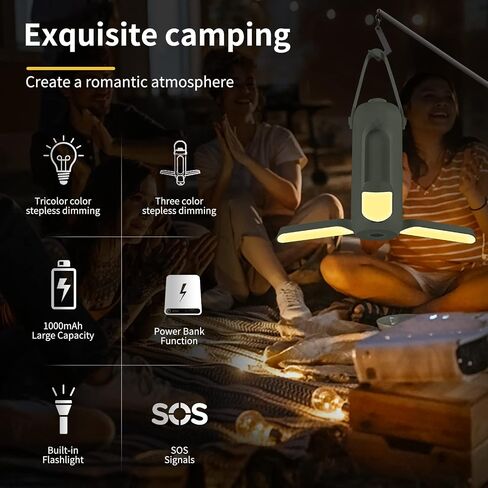 Rechargeable LED Camping Lantern - Portable and Bright with Adjustable Brightness, 10000mAh Long-Lasting Battery, and 360-Degree Illumination Black in Saudi Arabia