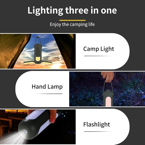 Rechargeable LED Camping Lantern - Portable and Bright with Adjustable Brightness, 10000mAh Long-Lasting Battery, and 360-Degree Illumination Black in Saudi Arabia