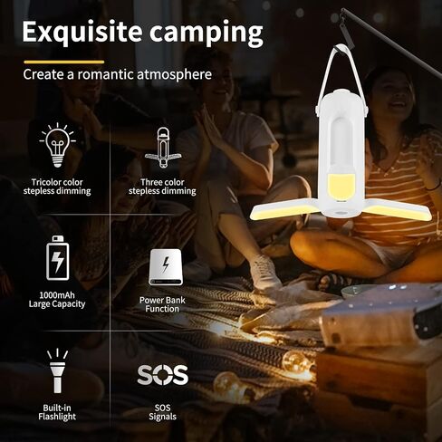 Rechargeable LED Camping Lantern - Portable and Bright with Adjustable Brightness, 10000mAh Long-Lasting Battery, and 360-Degree Illumination Black in Saudi Arabia