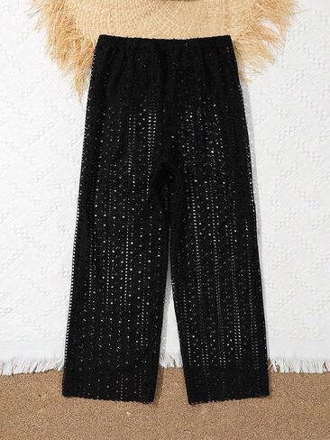 SHENHE Girl's Swimsuit Cover Up Pants Hollow Out Wide Leg Boho Beach Pants Cover Ups in Saudi Arabia
