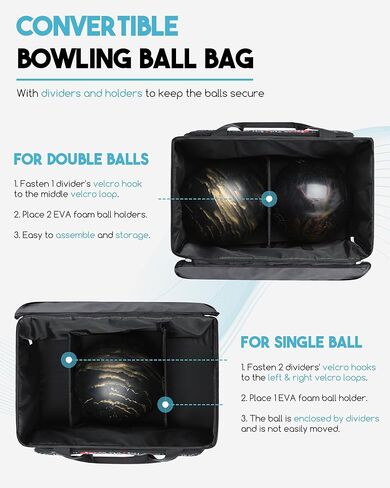 2 حقيبة بولينج للكرة قابلة للتحويل، أكياس كرات بولينج مزدوجة لمستلزمات البولينج، حقيبة إكسسوارات البولينج مع حقيبة أحذية، حامل الكرة، حقيبة حمل لمعدات البولينج، هدايا البولينج للنساء in Kuwait