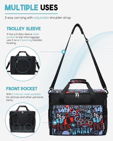 2 حقيبة بولينج للكرة قابلة للتحويل، أكياس كرات بولينج مزدوجة لمستلزمات البولينج، حقيبة إكسسوارات البولينج مع حقيبة أحذية، حامل الكرة، حقيبة حمل لمعدات البولينج، هدايا البولينج للنساء in Kuwait