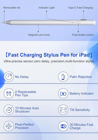 Stylus Pen for iPad, Fast Charge Apple iPad 10th Generation Pencil with Palm Rejection, Tilt Sensitive, for iPad Pro 12.9"/11", iPad 6-10, iPad Air 3-5, iPad Mini 5/6 in Saudi Arabia