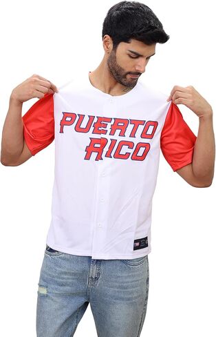 بورتوريكو جيرسي البيسبول نموذج بورتوريكو الكلاسيكية الأبيض والأحمر الخامس الرقبة كم قصير in Kuwait