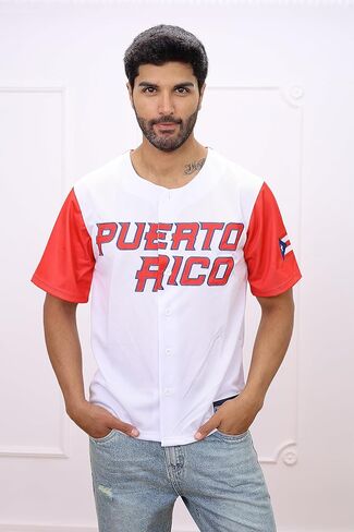 بورتوريكو جيرسي البيسبول نموذج بورتوريكو الكلاسيكية الأبيض والأحمر الخامس الرقبة كم قصير in Kuwait