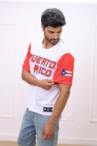 بورتوريكو جيرسي البيسبول نموذج بورتوريكو الكلاسيكية الأبيض والأحمر الخامس الرقبة كم قصير in Kuwait