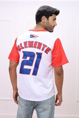 بورتوريكو جيرسي البيسبول نموذج بورتوريكو الكلاسيكية الأبيض والأحمر الخامس الرقبة كم قصير in Kuwait