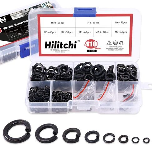 Hilitchi 410-Pcs [8-Size] 304 Stainless Steel Spring Lock Washer Assortment Set - Size Included: M2 M2.5 M3 M4 M5 M6 M8 M10 in Saudi Arabia