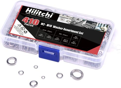 Hilitchi 410-Pcs [8-Size] 304 Stainless Steel Spring Lock Washer Assortment Set - Size Included: M2 M2.5 M3 M4 M5 M6 M8 M10 in Saudi Arabia