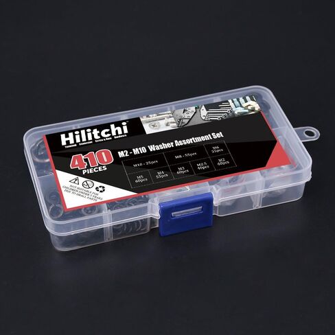 Hilitchi 410-Pcs [8-Size] 304 Stainless Steel Spring Lock Washer Assortment Set - Size Included: M2 M2.5 M3 M4 M5 M6 M8 M10 in Saudi Arabia