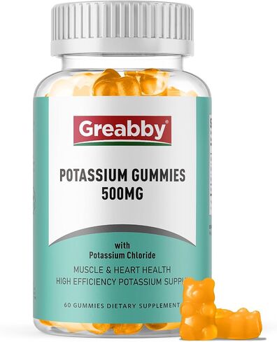 Potassium Gummies 500mg for Adults, 60 Servings, Sugar-Free Potassium Chloride Gummies, Heart Health & Muscle Relief for Women Men, Electrolyte Balance Boost, Efficient Potassium Supply in Saudi Arabia