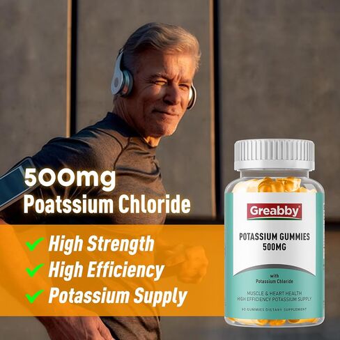 Potassium Gummies 500mg for Adults, 60 Servings, Sugar-Free Potassium Chloride Gummies, Heart Health & Muscle Relief for Women Men, Electrolyte Balance Boost, Efficient Potassium Supply in Saudi Arabia