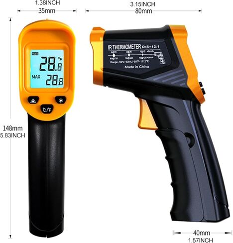 مسدس ميزان الحرارة الرقمي بالأشعة تحت الحمراء -58 درجة فهرنهايت إلى 1112 درجة فهرنهايت (-50 درجة مئوية إلى 600 درجة مئوية) انبعاثية قابلة للتعديل والحد الأقصى والدقيقة عدم الاتصال بالحرارة بالأشعة تحت الحمراء مسدس درجة حرارة الليزر للطهي والطعام والبيتزا  in Kuwait