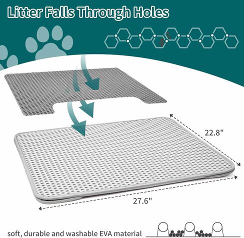 بساط فضلات القطط، صندوق فضلات القطط، بساط محاصرة على شكل قرص العسل بطبقة مزدوجة مقاومة للماء للبول، عبوة واحدة، ناعمة على الكفوف، نفايات أقل، رمادي، 27.6 × 22.8 بوصة... in Kuwait