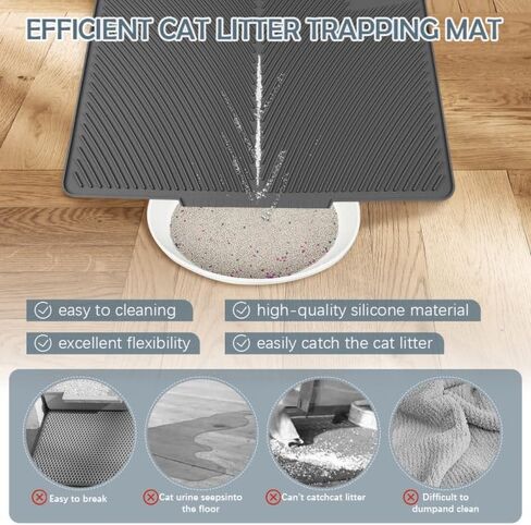Cat Litter Mat, Silicone Kitty Litter Mat Waterproof Litter Catcher Mat, Litter Box Mat, Cat Litter Trapper for Floor, Anti-Slip and Easy to Clean (Black) in Saudi Arabia