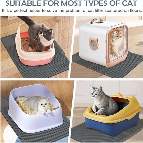 Cat Litter Mat, Silicone Kitty Litter Mat Waterproof Litter Catcher Mat, Litter Box Mat, Cat Litter Trapper for Floor, Anti-Slip and Easy to Clean (Black) in Saudi Arabia