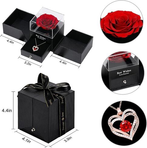 Preserved Real Flowers with Love Necklace, Eternal Flowers Rose Gifts for All Occasions,for Indoor Decoration,Mothers Day Birthday Anniversary Valentines Day Christmas Gifts for Women in Saudi Arabia