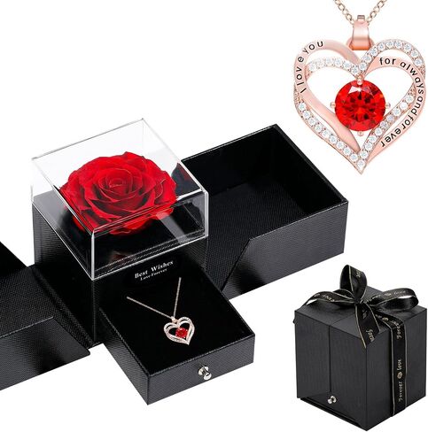 Preserved Real Flowers with Love Necklace, Eternal Flowers Rose Gifts for All Occasions,for Indoor Decoration,Mothers Day Birthday Anniversary Valentines Day Christmas Gifts for Women in Saudi Arabia
