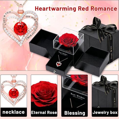 Preserved Real Flowers with Love Necklace, Eternal Flowers Rose Gifts for All Occasions,for Indoor Decoration,Mothers Day Birthday Anniversary Valentines Day Christmas Gifts for Women in Saudi Arabia