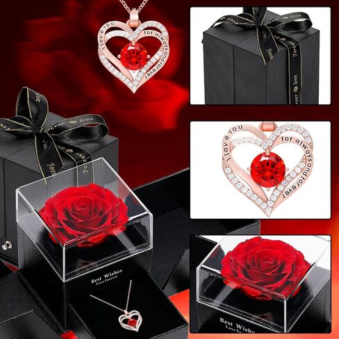 Preserved Real Flowers with Love Necklace, Eternal Flowers Rose Gifts for All Occasions,for Indoor Decoration,Mothers Day Birthday Anniversary Valentines Day Christmas Gifts for Women in Saudi Arabia