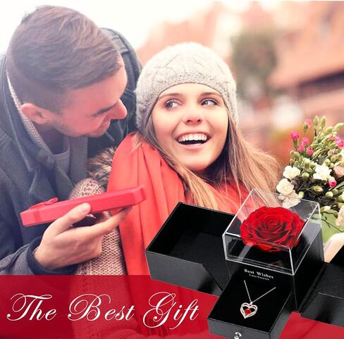 Preserved Real Flowers with Love Necklace, Eternal Flowers Rose Gifts for All Occasions,for Indoor Decoration,Mothers Day Birthday Anniversary Valentines Day Christmas Gifts for Women in Saudi Arabia