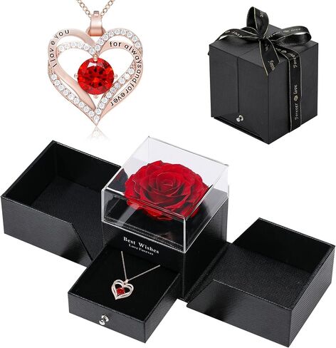 Preserved Real Flowers with Love Necklace, Eternal Flowers Rose Gifts for All Occasions,for Indoor Decoration,Mothers Day Birthday Anniversary Valentines Day Christmas Gifts for Women in Saudi Arabia