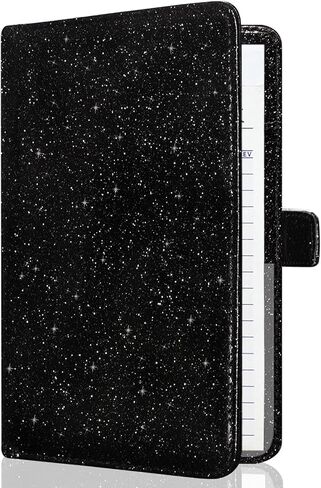 Server Books for Waitress - Leather Waiter Book Server Wallet Cute Waitress Book&Waitstaff Organizer, Waitress Book with Money Pocket&Magnetic Closure Fit Server Apron, Glitter Black in Saudi Arabia