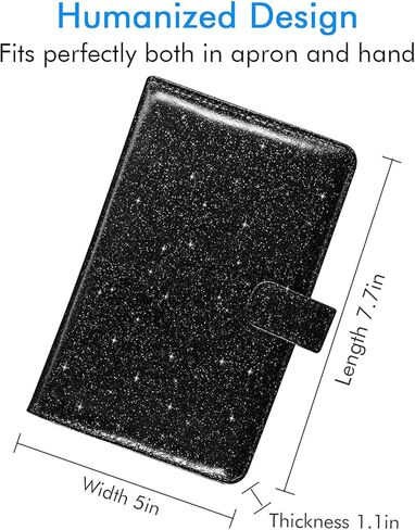 Server Books for Waitress - Leather Waiter Book Server Wallet Cute Waitress Book&Waitstaff Organizer, Waitress Book with Money Pocket&Magnetic Closure Fit Server Apron, Glitter Black in Saudi Arabia