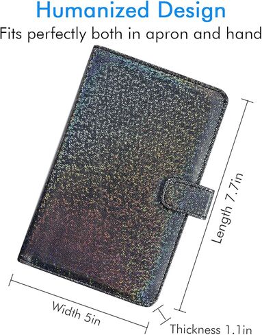 Server Books for Waitress - Leather Waiter Book Server Wallet Cute Waitress Book&Waitstaff Organizer, Waitress Book with Money Pocket&Magnetic Closure Fit Server Apron, Glitter Black in Saudi Arabia