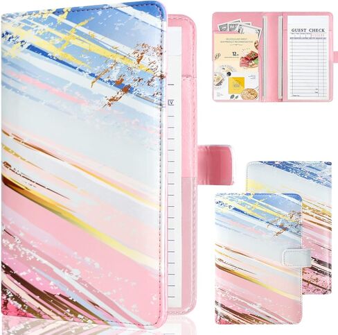 Server Books for Waitress - Leather Waiter Book Server Wallet Cute Waitress Book&Waitstaff Organizer, Waitress Book with Money Pocket&Magnetic Closure Fit Server Apron, Glitter Black in Saudi Arabia