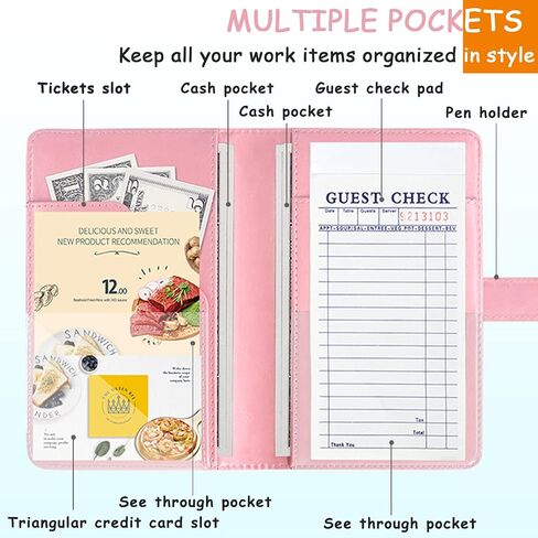 Server Books for Waitress - Leather Waiter Book Server Wallet Cute Waitress Book&Waitstaff Organizer, Waitress Book with Money Pocket&Magnetic Closure Fit Server Apron, Glitter Black in Saudi Arabia