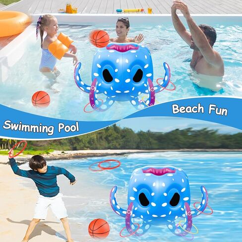 ألعاب حمام السباحة الأخطبوط هيماز، طوق كرة السلة القابل للنفخ | لعبة الرمي الدائري للعب في الأماكن المغلقة والمفتوحة، ألعاب صيفية رائعة للأعمار من 3 4 5 6 7 8 سنوات للأولاد والبنات والكبار هدية للحفلات العائلية in Kuwait