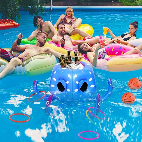 ألعاب حمام السباحة الأخطبوط هيماز، طوق كرة السلة القابل للنفخ | لعبة الرمي الدائري للعب في الأماكن المغلقة والمفتوحة، ألعاب صيفية رائعة للأعمار من 3 4 5 6 7 8 سنوات للأولاد والبنات والكبار هدية للحفلات العائلية in Kuwait