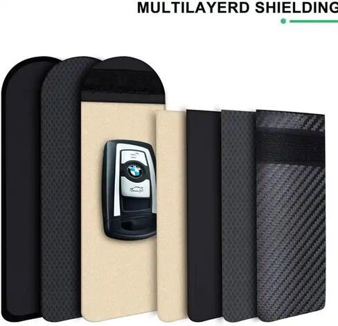 حقيبة فاراداي عالية الجودة لسلسلة المفاتيح (عبوتان)، واقي القفص، واقي مفتاح حجب إشارة RFID للسيارة، طبقات مزدوجة من مادة ألياف الكربون الواقية المضادة للسرقة in Kuwait
