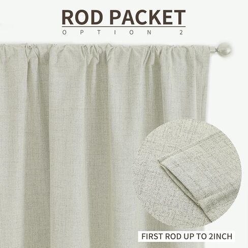 Joydeco 100٪ ستائر سوداء خارج 84 بوصة طويلة 2 لوحات Burg ستائر تعتيم طبيعية من الكتان لغرفة النوم وغرفة المعيشة ستارة داكنة حرارية معزولة بشريط خلفي جيب قضيب (37 × 84 بوصة، بيج فاتح) in Kuwait