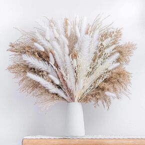100PCS Natural Dried Pampas Grass Boho Home Decor Bouquet Phragmites Dried Flowers Bouquet for Wedding Floral Arrangements Home Decorations (100PCS) in Saudi Arabia