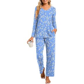 Syoss 2 قطعة مجموعات Pajama Fall Fall ، Long Sleeve Lounge Sleepwear Ladies PJS مجموعات مع جيوب in Kuwait