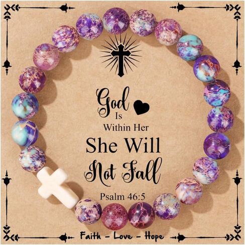 JoycuFF Cross Bracelet for Women Christian Faith Gifts Catholic ReligiousEaster Christian Jewelry, Meaningful Baptism Communion Natural Beads Bracelets in Saudi Arabia