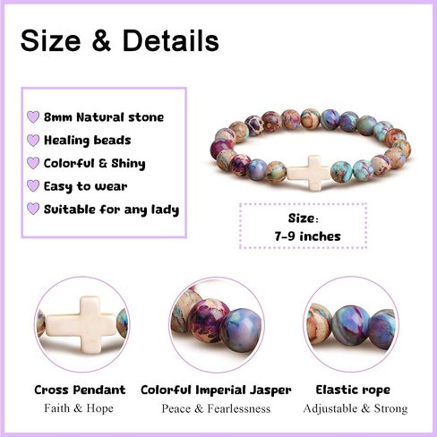 JoycuFF Cross Bracelet for Women Christian Faith Gifts Catholic ReligiousEaster Christian Jewelry, Meaningful Baptism Communion Natural Beads Bracelets in Saudi Arabia