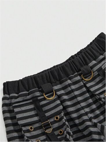 Women's Y2k Striped Shorts Elastic Waist Low Rise Grunge Punk Mini Short Party Club Micro Short with Flap Pocket in Saudi Arabia