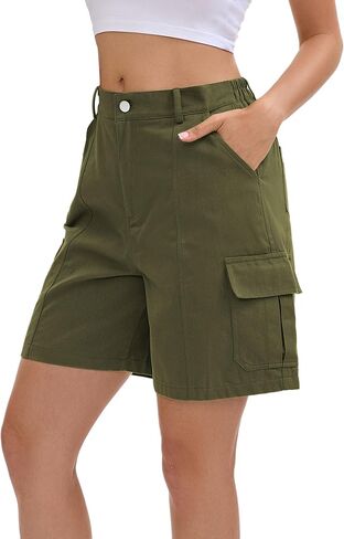 Kisswow Utility Cargo Shorts Women Summer Casual Bermuda Shorts for Women Trendy 6 Pockets Elastic Waist in Saudi Arabia