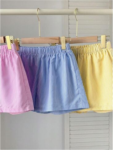 SHENHE Women's 3 Pack Summer Striped Boxer Shorts Elastic Waist Wide Leg Casual Shorts in Saudi Arabia