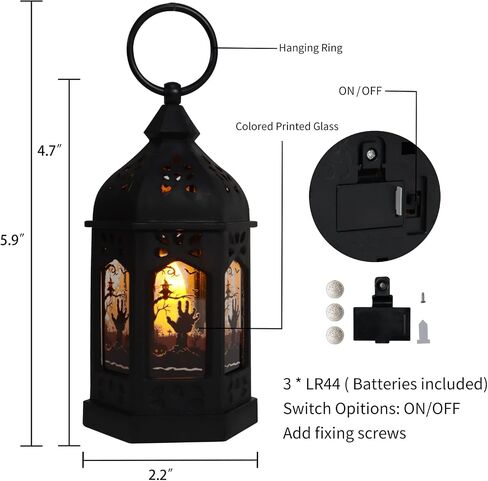 LLQ 5" Mini Lanterns with Halloween Pattern Glass & Flickering LED Candles for Halloween Decorations, Small Lantern Decorative for Table Centerpiece Party Decor, 8Pack, Hanging Candle Holder Ornaments in Kuwait