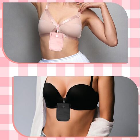 2 PCS Bra Wallet for Women, Hidden Undercover Bra Pouch for Women, Pocket Bra to Keep Valuables Safe, Under Clothes Money Belt Pouch Secret for Passport Money Valuables (Black, Pink) in Saudi Arabia