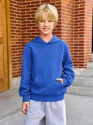 Haloumoning Boys Fashion Hoodies Kids Wited Cited Sweeve Pullover Sweatshirts مع جيب 5-14 سنوات in Saudi Arabia