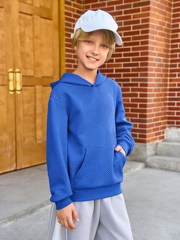 Haloumoning Boys Fashion Hoodies Kids Wited Cited Sweeve Pullover Sweatshirts مع جيب 5-14 سنوات in Saudi Arabia
