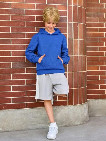 Haloumoning Boys Fashion Hoodies Kids Wited Cited Sweeve Pullover Sweatshirts مع جيب 5-14 سنوات in Saudi Arabia