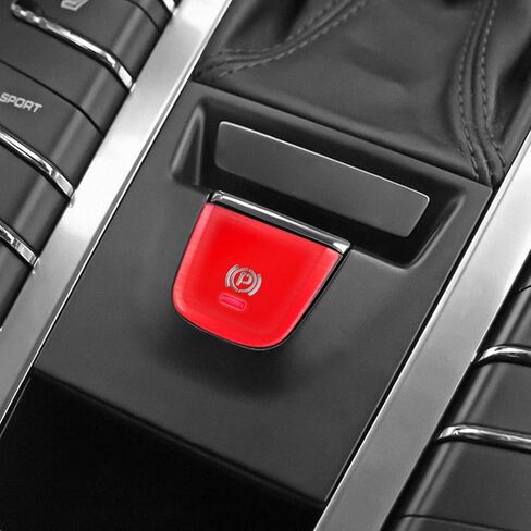 X Xotic Tech Parking Brake P Button Cover Cover ، ملصق زر فرملة اليد متوافق مع Porsche Cayenne Panamera 2018-2021 Car Interior Switch Trim (Red) in Saudi Arabia