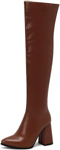 Thigh High Boots for Women Sexy Pointed Toe Cosplay Dance Party PU Leather Chunky Heels Side Zipper Big Size Over The Knee High Boots in Saudi Arabia