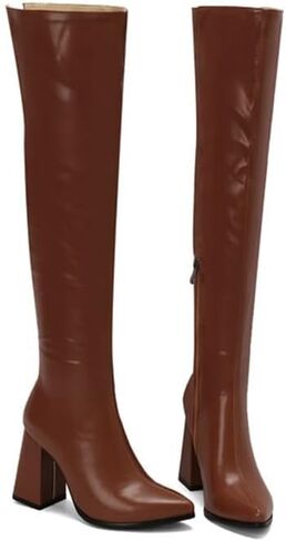 Thigh High Boots for Women Sexy Pointed Toe Cosplay Dance Party PU Leather Chunky Heels Side Zipper Big Size Over The Knee High Boots in Saudi Arabia